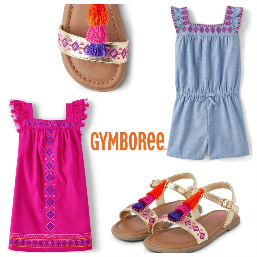 Girls Gymboree Island Spice Embroidered  Romper Dress Sandals Outfit Size 7-8